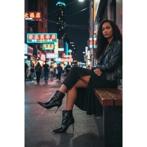 NINE WEST Black Women's 10M Stiletto Pointed Leather Boots